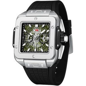 MF MINI FOCUS Men's Watch Fashion Square Wrist Watches (Chronograph/Waterproof/Luminous/Calendar) Silicon Strap Quartz Watch for Men