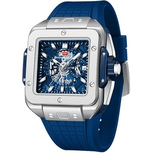 MF MINI FOCUS Men's Watch Fashion Square Wrist Watches (Chronograph/Waterproof/Luminous/Calendar) Silicon Strap Quartz Watch for Men