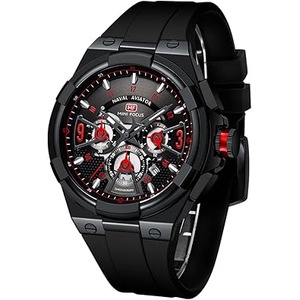 MF MINI FOCUS Mens Watches Unique Hollow Casual Wrist Watch (Chronograph/Waterproof/Luminous/Calendar/24 Hour) Silicon Band Fashion Watch for Men