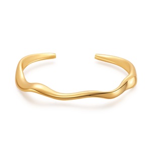 Minimalism 18K Gold Plated Open Bracelet for Women, Minimalism, Irregular Line, Twisted Design, Chunky Metal Jewelry, Personalized Fashion
