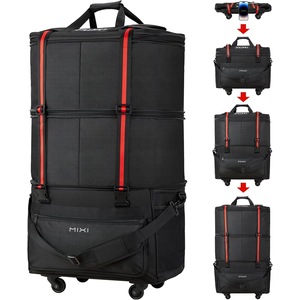 mixi Travel Bag with Wheels Expandable Foldable Luggage Bag Collapsible Rolling Travel Bag Duffel Bag with Handle Large Capacity Suitcase, Black, 11.81 inches x 19.68 inches x 4.72 inches, Expandable