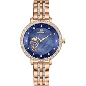 NAVIFORCE Fashion Dress Quartz Rose Gold Elegant Blue Dial Girl Women's Watch -NF5017, Rose Gold