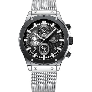 NAVIFORCE Fashion Stainless Steel Mesh Band Chronograph Quartz Watch for Men Auto Date Sport Waterproof Analog Wrist Watches