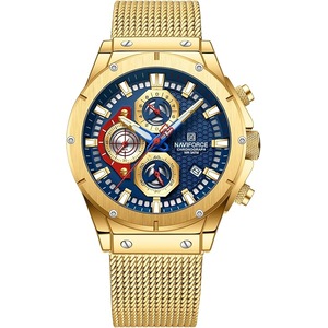 NAVIFORCE Fashion Stainless Steel Mesh Band Chronograph Quartz Watch for Men Auto Date Sport Waterproof Analog Wrist Watches