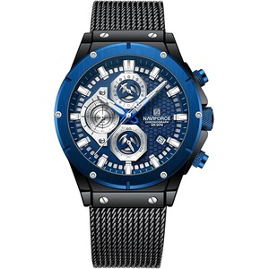 NAVIFORCE Fashion Stainless Steel Mesh Band Chronograph Quartz Watch for Men Auto Date Sport Waterproof Analog Wrist Watches