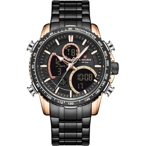 NAVIFORCE Luxury Stainless Steel Analog Digital Watch Waterproof Sports Quartz Multifunctional Wristwatch with Stopwatch Alarm LED Backlight