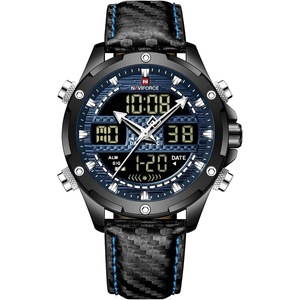 NAVIFORCE Men's Military Digital Analog Quartz Watches Japanese Quartz Movement 3ATM Waterproof Watch Sport Multifunctional Leather Wristwatch