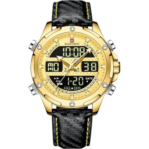 NAVIFORCE Men's Military Digital Analog Quartz Watches Japanese Quartz Movement 3ATM Waterproof Watch Sport Multifunctional Leather Wristwatch