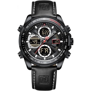 NAVIFORCE Men's Military Digital Watches Analog Quartz Waterproof Watch Sport Multifunctional Leather Wristwatch
