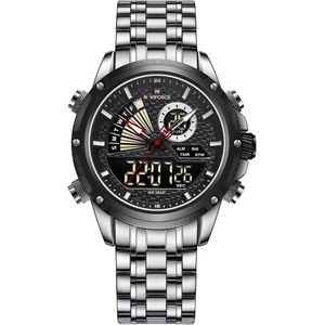 NAVIFORCE Men's Multifunction Waterproof Sport Analog Digital Quartz Watch with Chronograph Dual Time Alarm SIG Snooze Function, SILVER