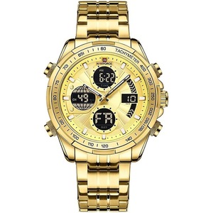NAVIFORCE Men's Sport Watches Digital Analog Quartz Waterproof Multi-Functional Military Stainless Steel Watch for Men