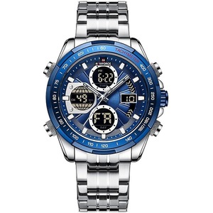 NAVIFORCE Men's Sport Watches Digital Analog Quartz Waterproof Multi-Functional Military Stainless Steel Watch for Men, Blue, Digital