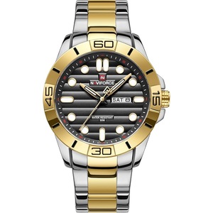 NAVIFORCE Men's Stainless Steel Watches Analog Quartz Waterproof Watch Date Casual Wristwatches (Gold)