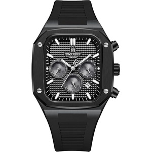NAVIFORCE Waterproof Chronograph Sport Watch for Men, with Auto Date 24 Hours Men Quartz Wrist Watches, Colorful Silicone Band (Full Black)