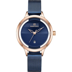 Naviforce Women's Blue Dial Stainless Steel Mesh Chronograph Watch - NF5014-RGBE