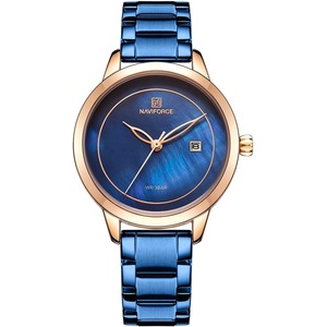 Naviforce Women's Fashion Minimalist Waterproof Wrist Watch Analog Date with Stainless Steel Mesh Band NF5008-RG/BE
