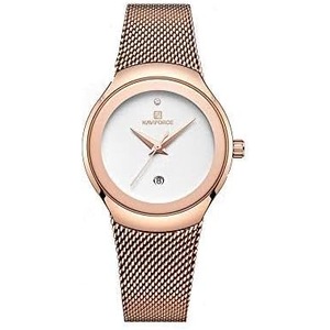 Naviforce Women's White Dial Stainless Steel Mesh Chronograph Watch - NF5004-RGW