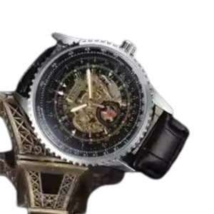 New Arrival Men's Skeleton Mechanical Watch Analog Automatic Self-wind Silver Case Brown Leather Strap Fashion Men Watch