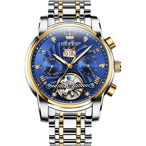 OLEVS Automatic Men Watch Tourbillon Self Winding Mechanics Luxury Business Stainless Steel Luminous Waterproof Wrist Watch
