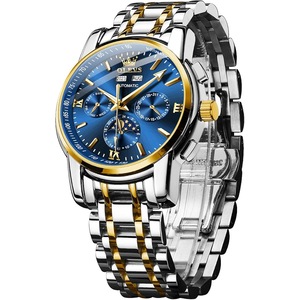 OLEVS Automatic Watches for Men Slef-Wind Mechanical Luxury Classic Moon Phase Stainless Steel Waterproof Luminous Wrist Watch