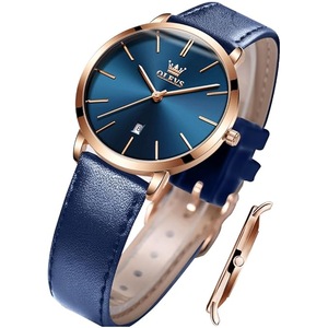 OLEVS Ladies Quartz Watch Minimalist Casual Ultra-Thin Design & Leather Strap & Waterproof & Date Elegant Watch