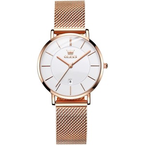 OLEVS Ladies Ultra Thin Watches, Big Dial Stainless Steel Mesh Strap Casual Ladies Watch, Japanese Quartz Waterproof Watch for Women, Ladies Dress Watch with Date