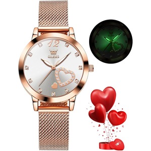 OLEVS Ladies Watch Japanese Quartz Rose Gold Stainless Steel Mesh Strap Diamond Luxury Dress Waterproof Luminous Bracelet Sets