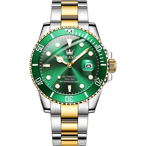 OLEVS Men's Automatic Watch, Gold Silver Tone Stainless Steel Self Winding Dress Watch, Luxury Rotating Bezel Waterproof Date Display Analog Mechanical Watch for Men