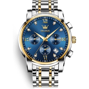 OLEVS Men's Chronograph Watch, Gold Silver Tone Stainless Steel Analog Quartz Watch, Multi-Function Waterproof Date Diamond Roman Numerals Dial Dress Watch for Men
