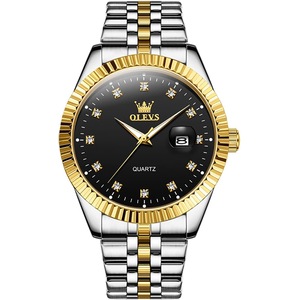 OLEVS Men's Gold Watch, Luxury Large Face Stainless Steel Analog Quartz Dress Watch, Fashion Simple Day Date Waterproof Luminous Wrist Watch for Men