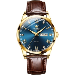 OLEVS Men's Leather Watch, Business Casual Day Date Analogue Quartz Men Dress Watch, Classic Waterproof Luminous Wrist Watch for Men