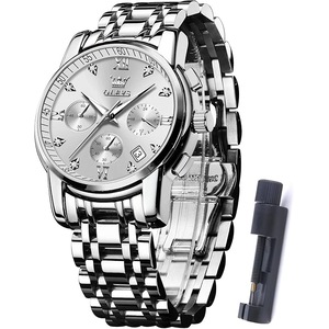 OLEVS Mens Watches Dress Designer Diamond Analog Quartz Stainless Steel Silver Waterproof Metal Date Chronograph Roman Numerals Gent Wrist Watch