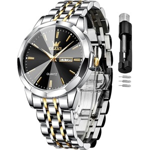 OLEVS Watch for Men Business Dress Diamond Analog Quartz Date Luxury Classic Stainless Steel Waterproof Luminous Two Tone Wrist Watch