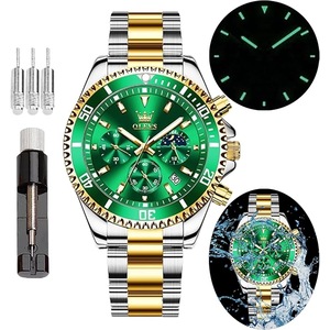 OLEVS Watch for Men Diamond Business Dress Analog Quartz Stainless Steel Waterproof Luminous Date Two Tone Luxury Casual Wrist Watch