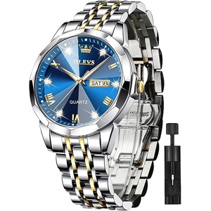 OLEVS Watch for Men UK Stainless Steel Designer Diamonds Dress Men's Wrist Watches for Men Waterproof with Date and Day Analog Quartz Watches