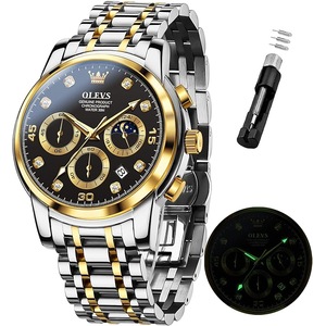 OLEVS Watches for Men Diamond Luxury Dress Chronograph Quartz Watch Business Casual Date Moon Phase Men's Watch Waterproof Luminous Stainless Steel Male Watch