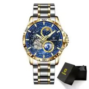 Rotating Earth Double Second Hand Men's Wrist Watch Automatic Mechanical Watch Starry Sky Stainless Steel Leather Strap
