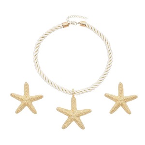 Summer Gold Starfish Necklace and Earrings for Women Exaggerated Sea Animal Jewelry Sets European and American Fashion Summer