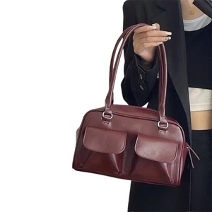 Vintage Shoulder Bags for Women, Simple Ladies Commute PU Leather Tote Bag, Female Underarm Bag, Large Burgundy Handbags, Purse