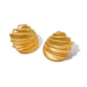 Waterproof Bevel Thread Metal Stud Earrings, Water Resistant Jewelry, 18K PVD Plated, Stainless Steel, Golden