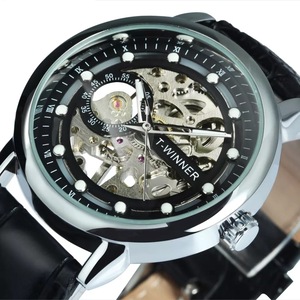 WINNER Classic Skeleton Mens Watch Fashion Leather Strap-Silver