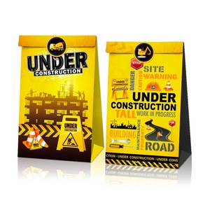 12Pcs Construction Trucks Paper Loot Bag - 18pcs Mini Stickers - Boy Birthday Lolly Gift Bags Party Favours