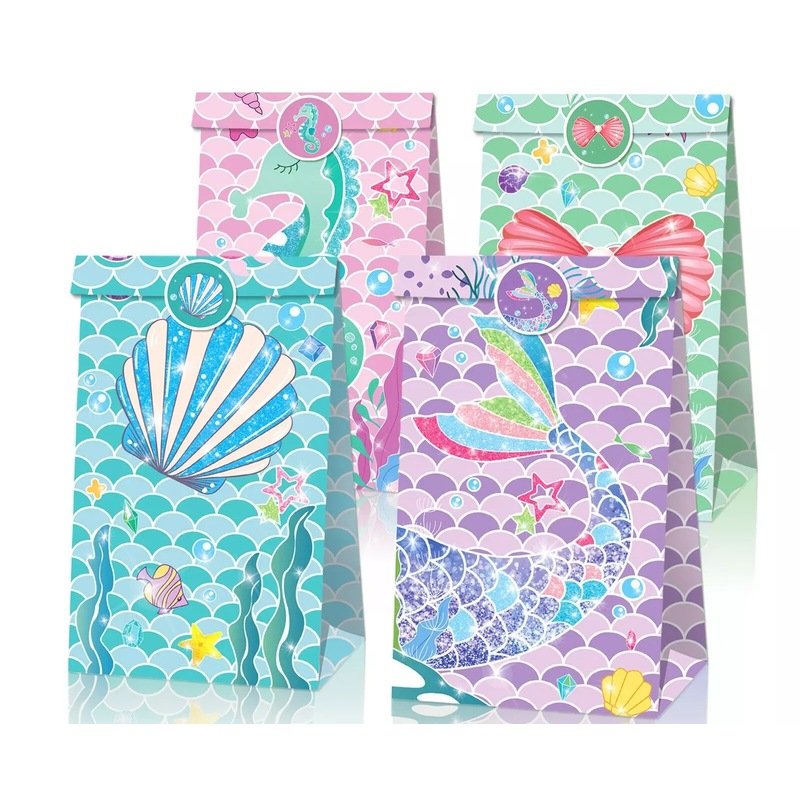 Buy 12pcs Little Mermaid Theme Paper Lolly Loot Bags with Mini Stickers