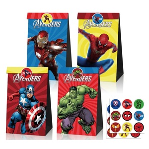12PK Superhero Theme Paper Lolly Gift Bag with Mini Stickers