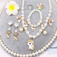 6PCS Unicorn Theme Kid Jewellery Set -Necklace Bracelet Earrings -Kids Girls Gift Idea