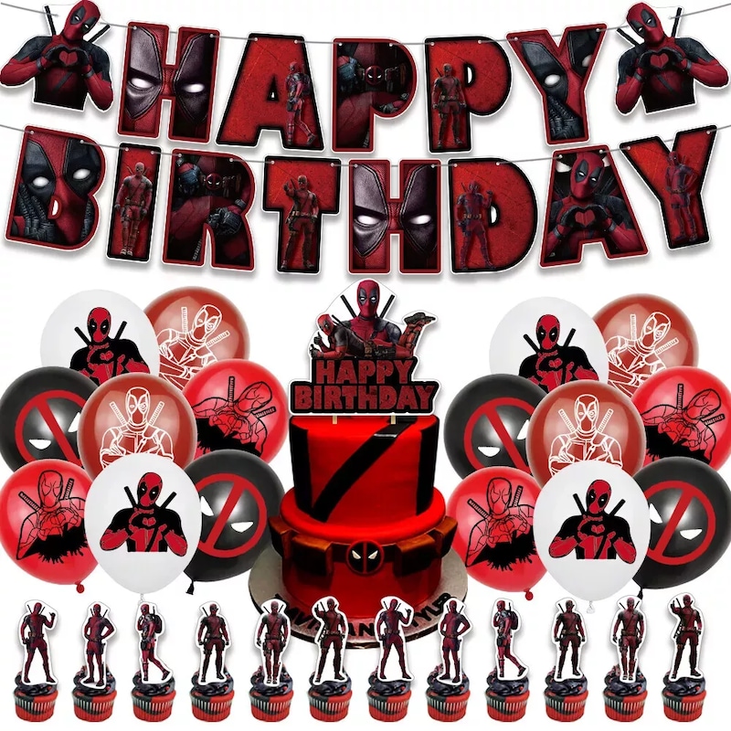 Buy Deadpool Party Decorating Set Birthday Banner Cake Cupcake Toppers ...