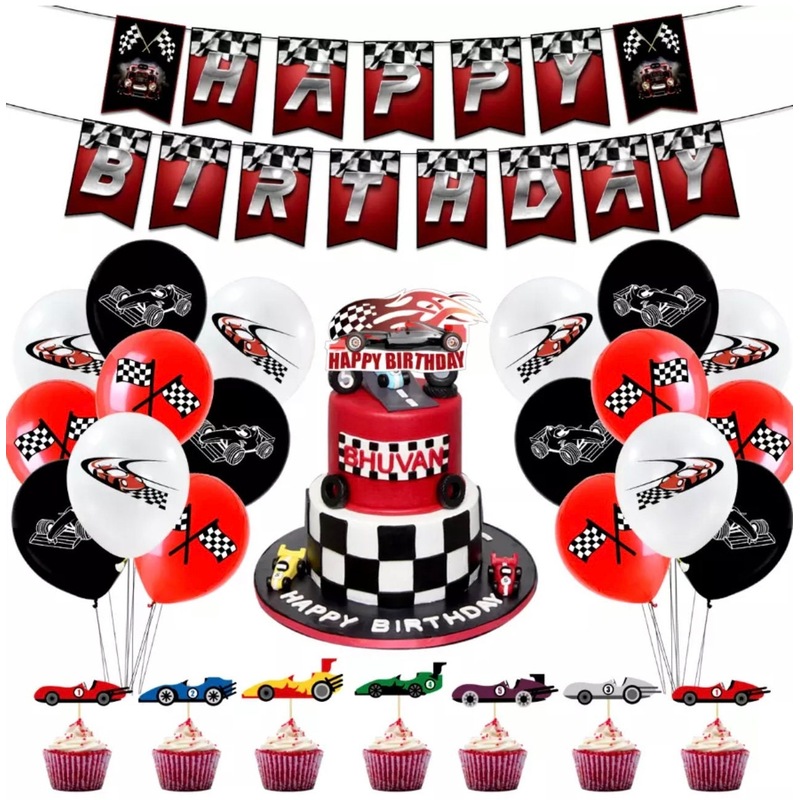 Buy Racing Car Party Set Party Supplies Checkered Flag Banner Cake ...