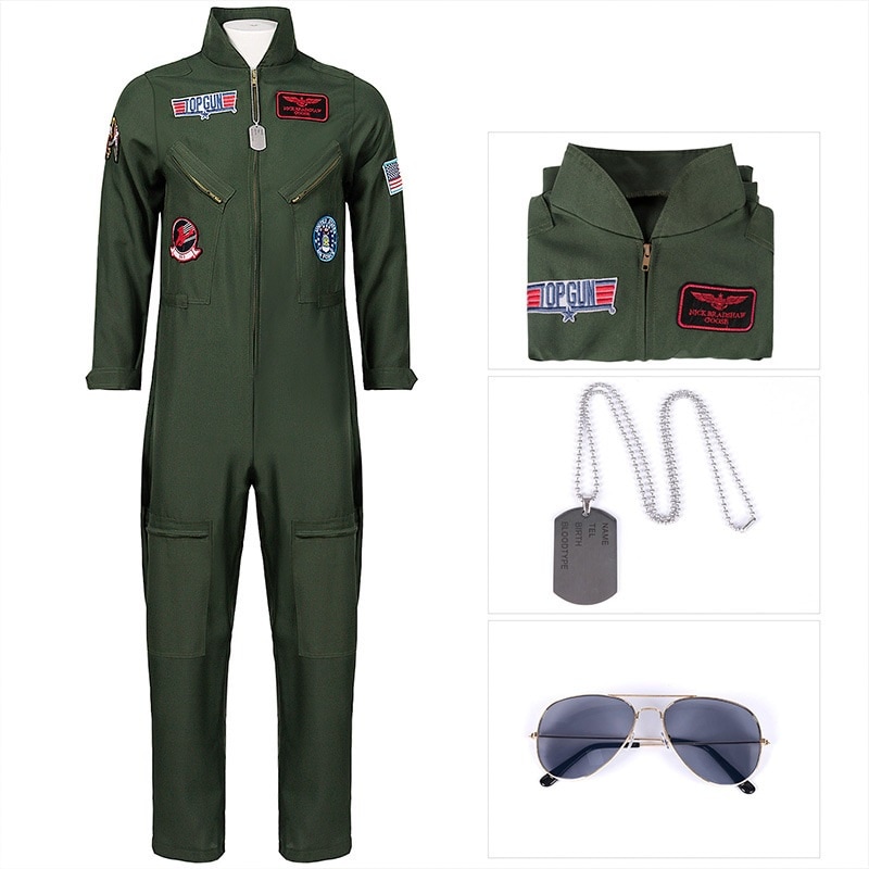Buy Top Gun Costume Flight Uniform Aviator Fighter Pilot Jumpsuit 80s ...
