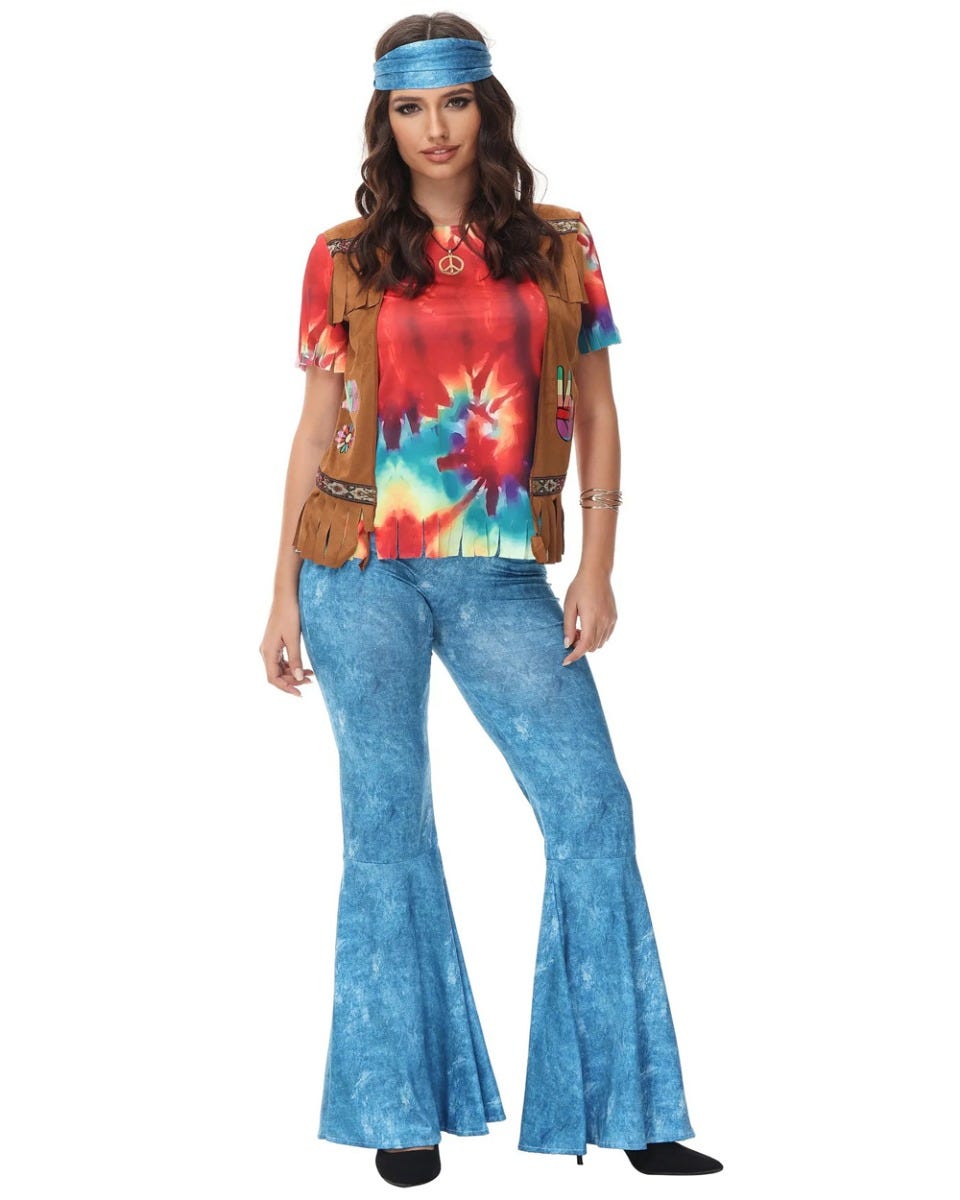 Fever Rainbow 60s Hippy Crochet Costume