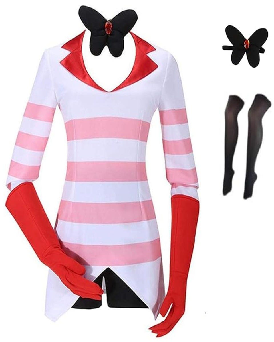 Cosplay Costume Angel Dust Hazbin Hotel TV Cosplay Robe Rouge et Noire Femme